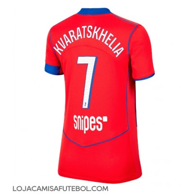 Camisa de Futebol Paris Saint-Germain Khvicha Kvaratskhelia #7 Equipamento Alternativo Mulheres 2025-26 Manga Curta Camisa de Futebol Paris Saint-Germain Khvicha Kvaratskhelia #7 Equipamento Alternativo Mulheres 2025-26 Manga Curta